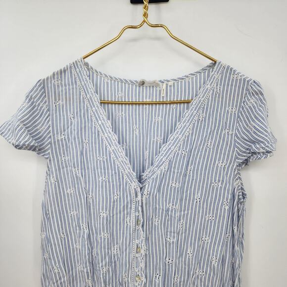 Floreat  By Anthropologie Blue Lightweight Romper Eyelet Embroidered Size Small - Picture 3 of 8